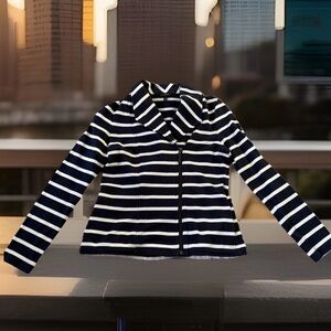 Talbots Women’s Size S Navy Blue White Stripe Asymmetrical Zip Blazer Jacket.
